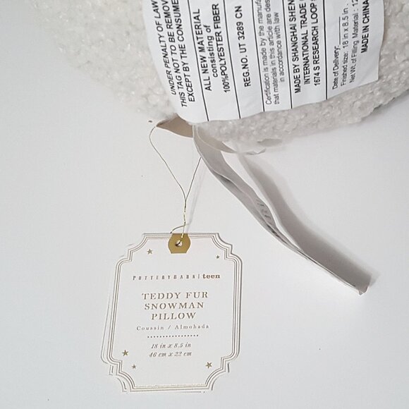 NEW Pottery Barn Teen Snowman Pillow 8.5" wide x 18" high - Picture 6 of 6
